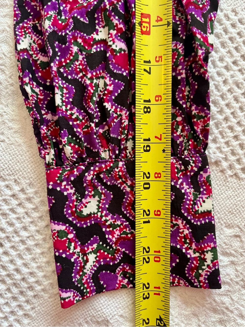 SUNCOO Purple & Magenta Pattern Blouse, V-Neck Long-Sleeve Frilly Collar Ditsy - Picture 11 of 13